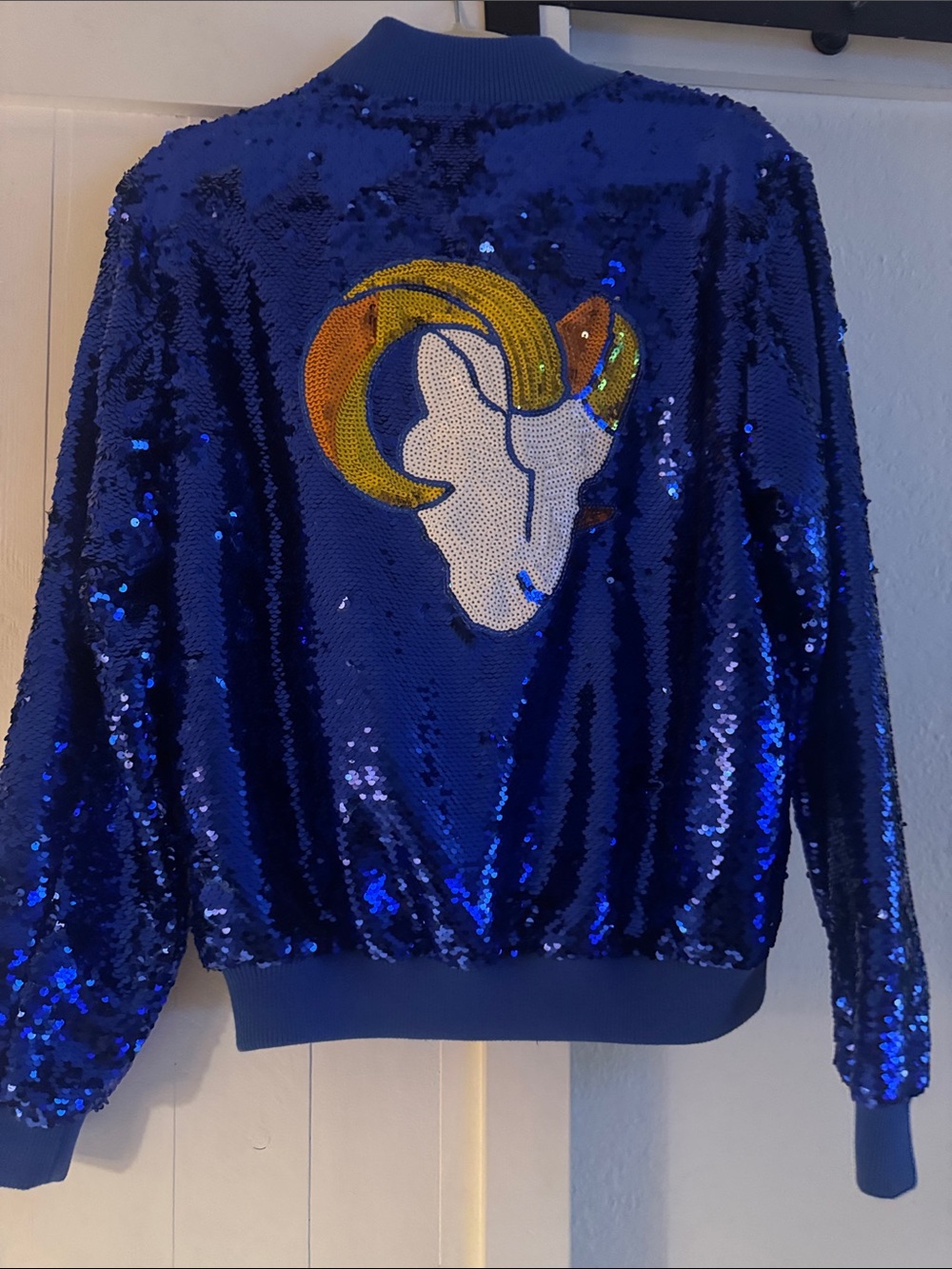 NFL TEAM Apparel- LA Rams Blue Sequin Bomber Jacket